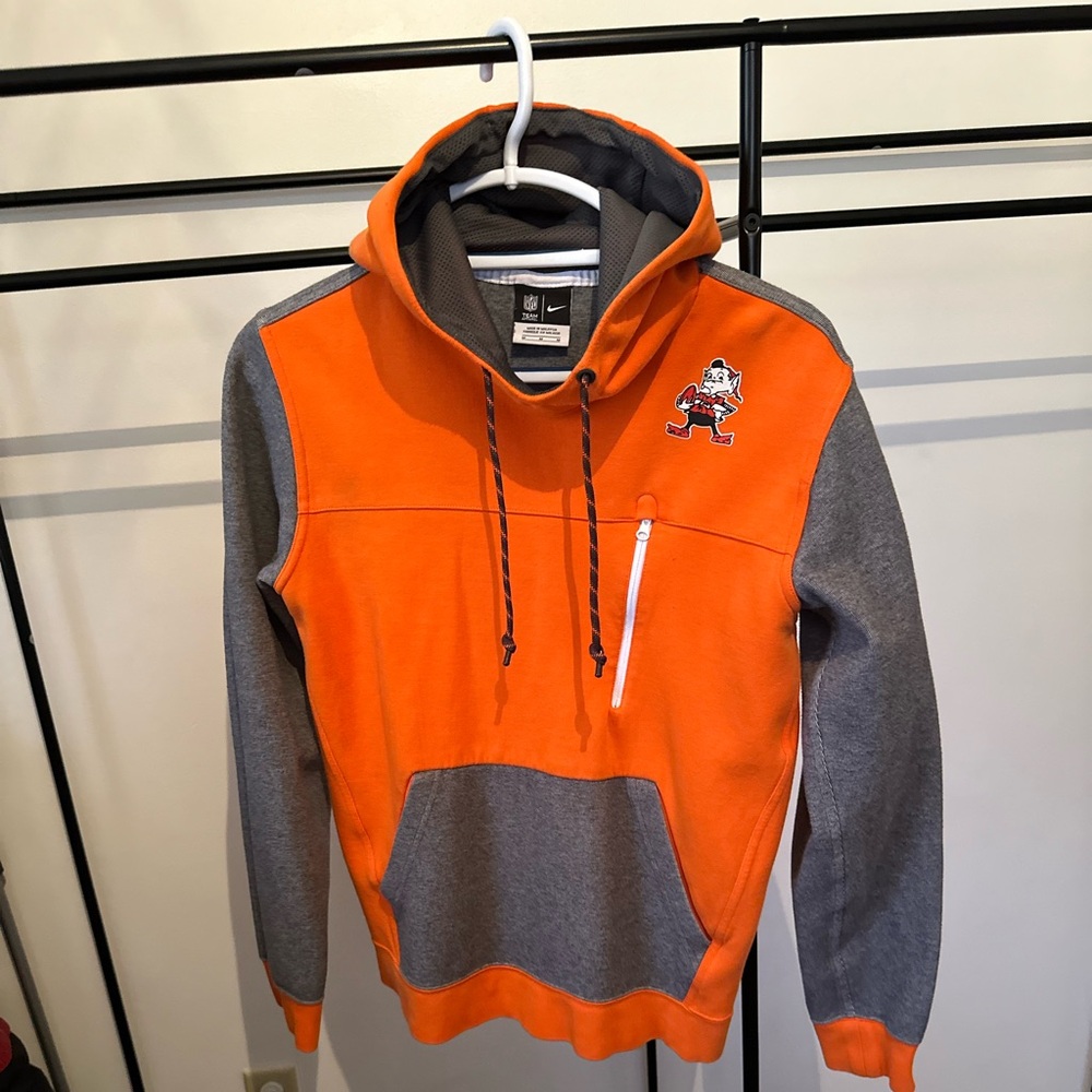 Nike Vibrant Orange and Gray Pullover Hoodie Cleveland Browns elf logo